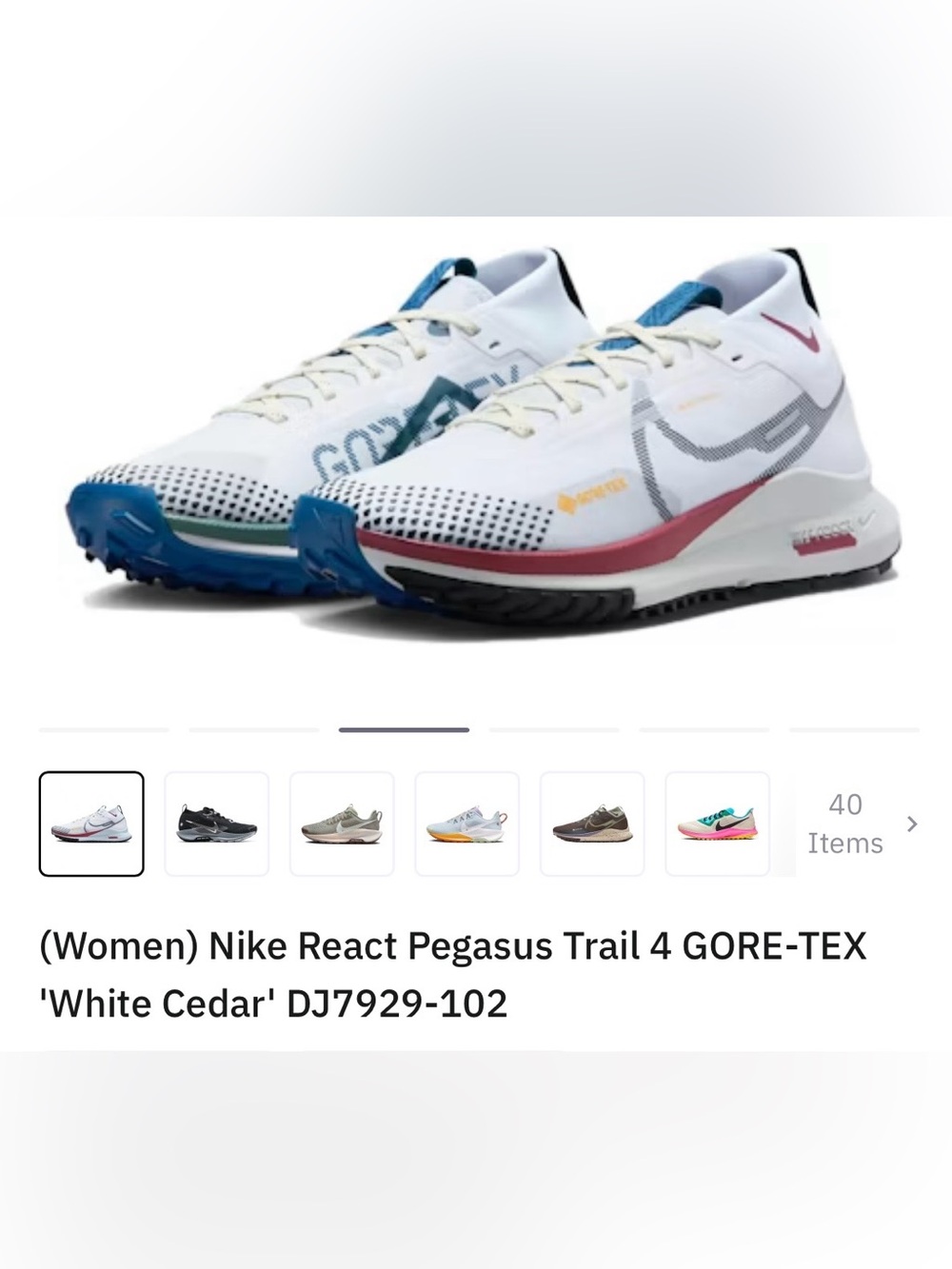 Lightly Used Nike Women’s “White Cedar” React Pegasus Trail 4 GORE-TEX Sneakers